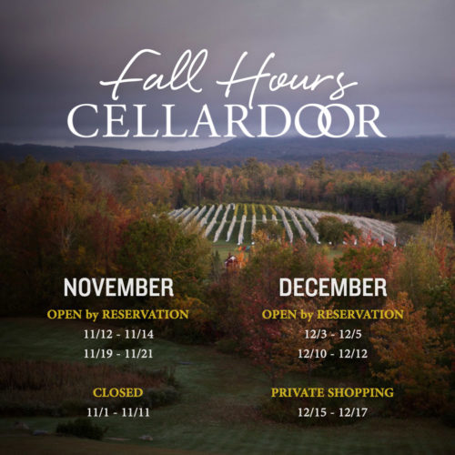 Announcing our Fall Hours Cellardoor Winery